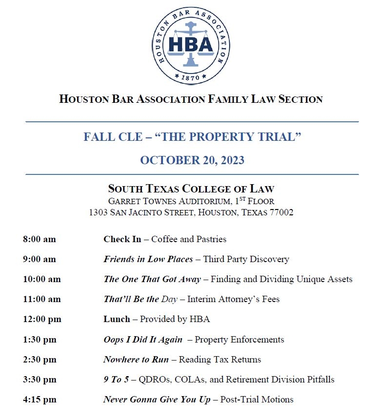 Family Law Fall CLE - 10/20/2023 - HBA Calendar